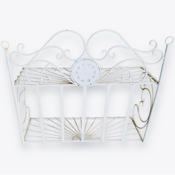 VINTAGE Shabby Chic White Rustic Metal Display Rack Hanging Shelf 18”x15” - Picture 9 of 16
